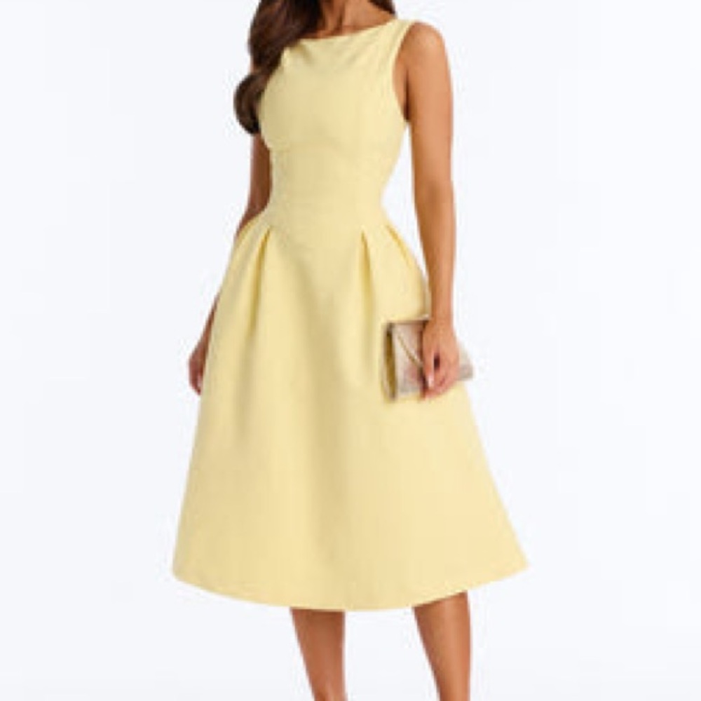 Fashion Nova Pale Yellow Sleeveless Midi Fit-and-Flare Dress